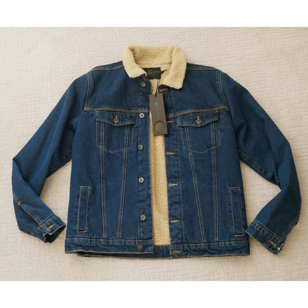 Soul Star Mens Blue Denim Trucker Jacket Sherpa Borg Collar MJ MINK ASOS Medium
